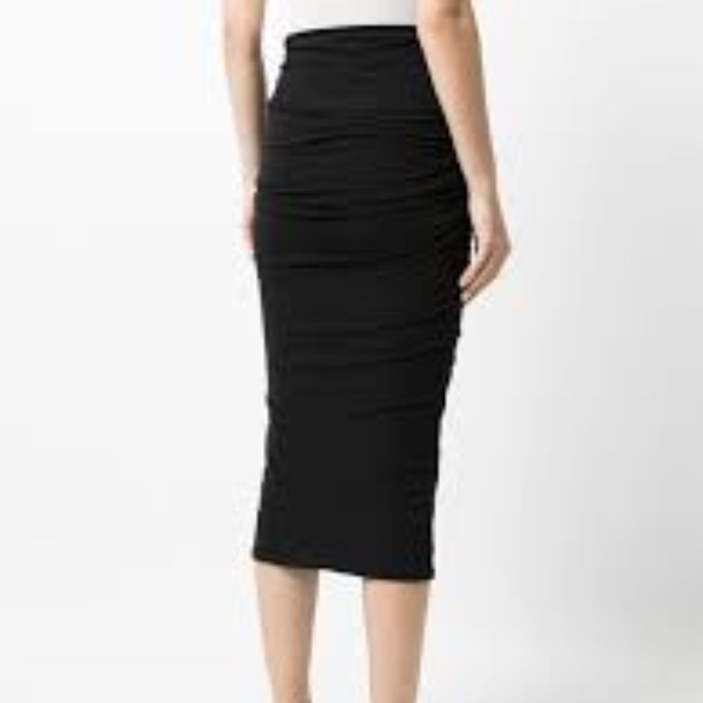 James Perse Ruched Pencil Midi Skirt - Black Jersey - Size 1 - Small